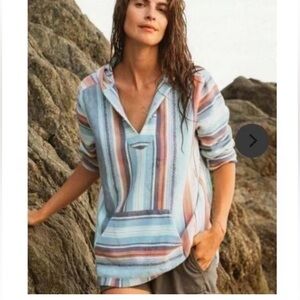 Faherty Womens Baja Poncho Sierra Paradise Stripe Pullover Hoodie Sz L